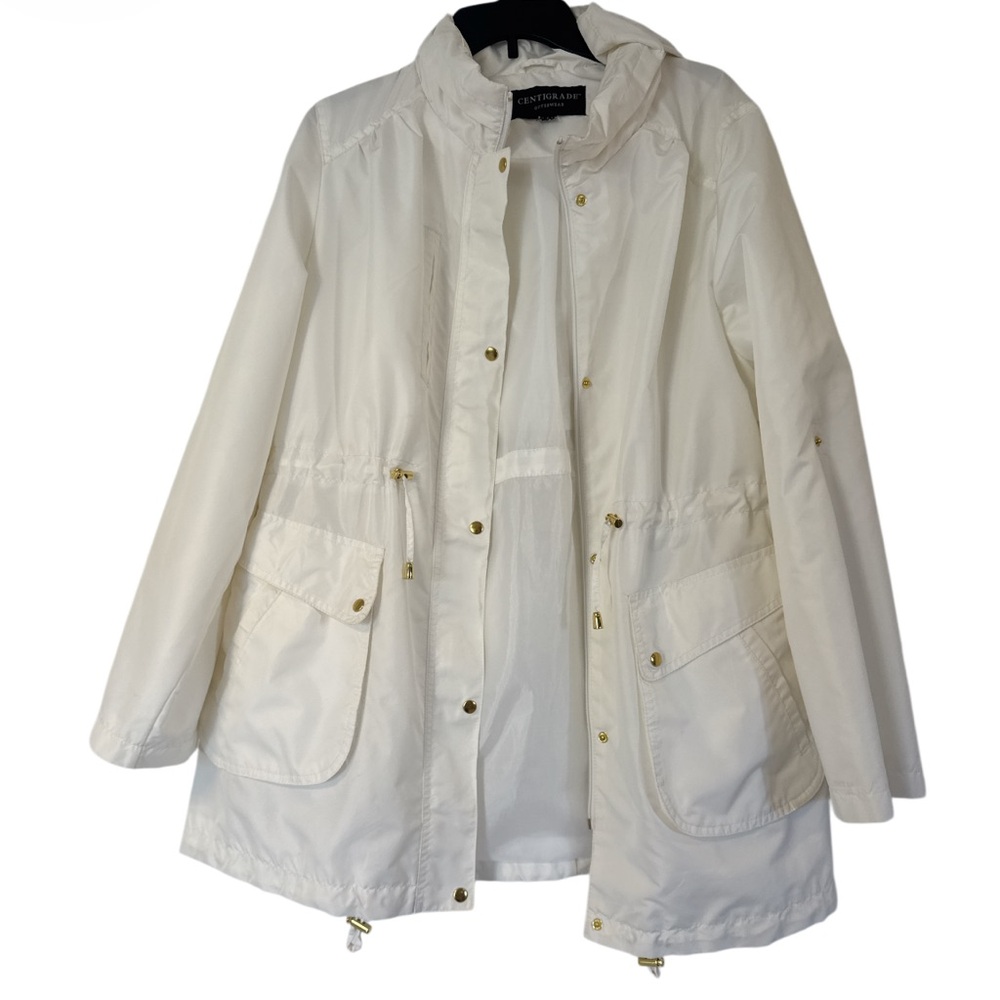 Centigrade Gold White Fitted Cinch Lined Rain Utility Jacket Hooded - Size L